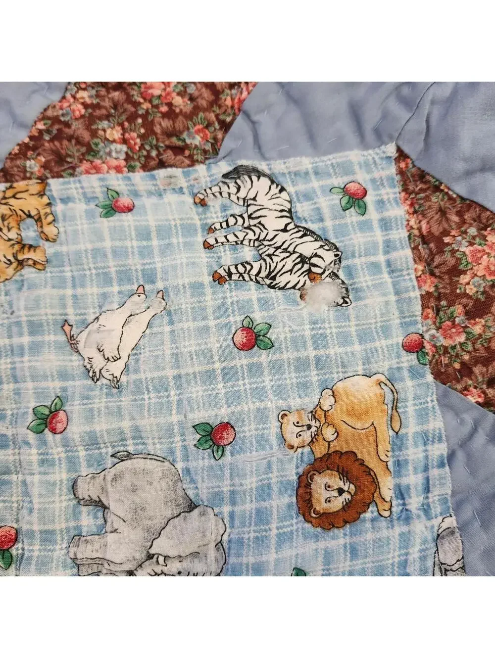 Handmade Quilt Farm Animals Print Throw Colorful Patchwork Shabby Chic Tattered